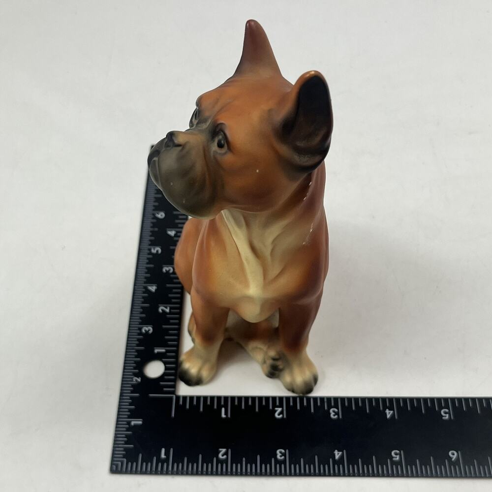 Vintage Japan Boxer Dog Figurine Ceramic Statue Brown Cropped Ears 7" Chalkware - Picture 12 of 12